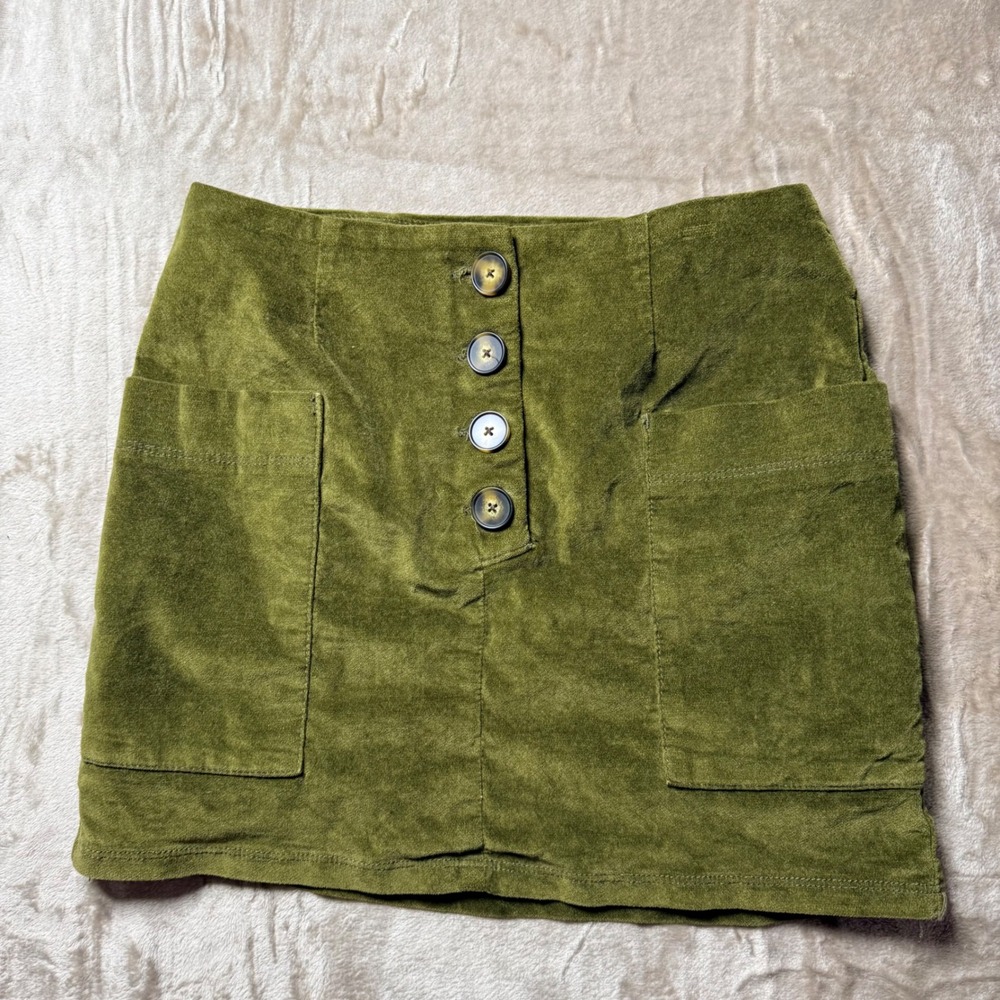 Y2K BDG Urban Outfitters Olive‎ Green Corduroy Mini Skirt XS Utility Academia